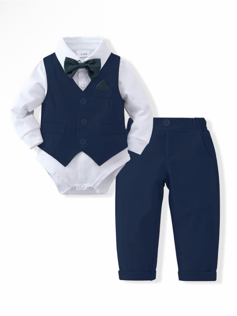 6-9 Month Old Suit Set Navy Vest & Pants Baby Formal Set with Bow Tie